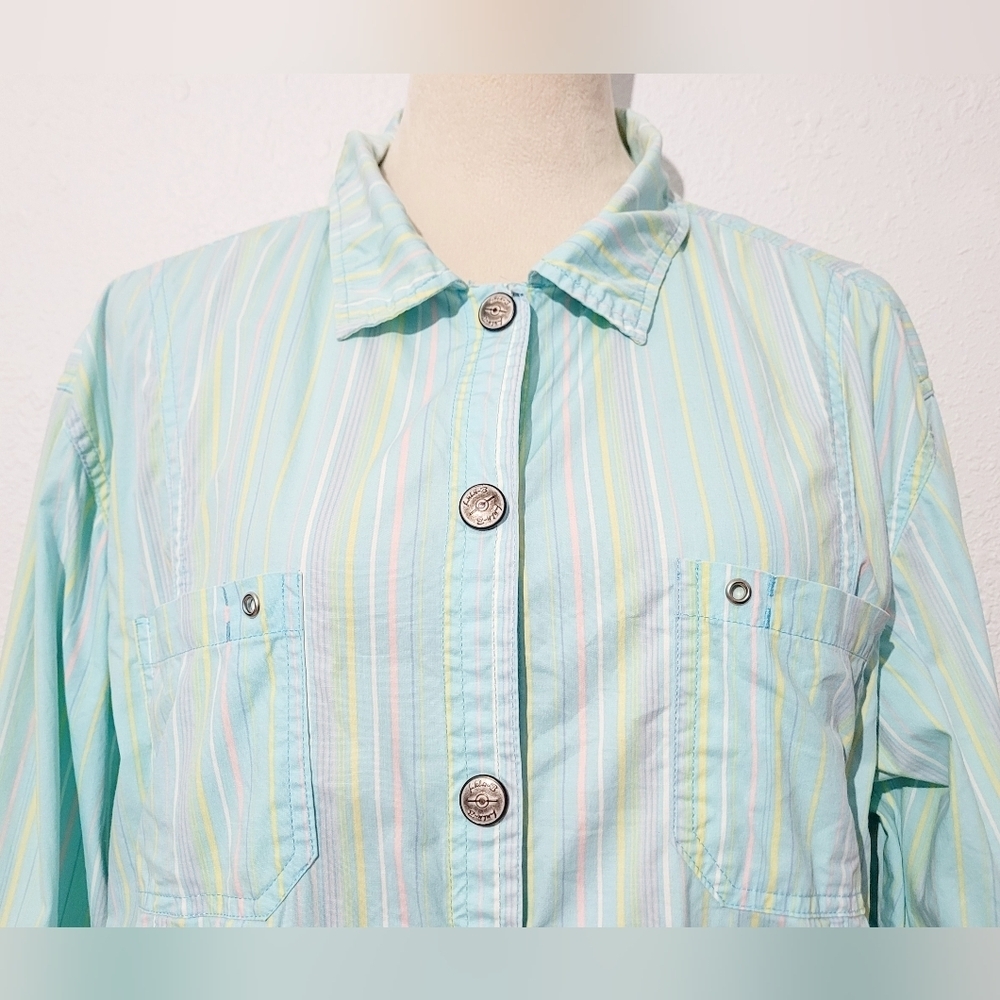 Lulu-B Women’s Button Front Jacket Shirt Pastel Stripe Cotton Blend Size Large - Picture 4 of 14